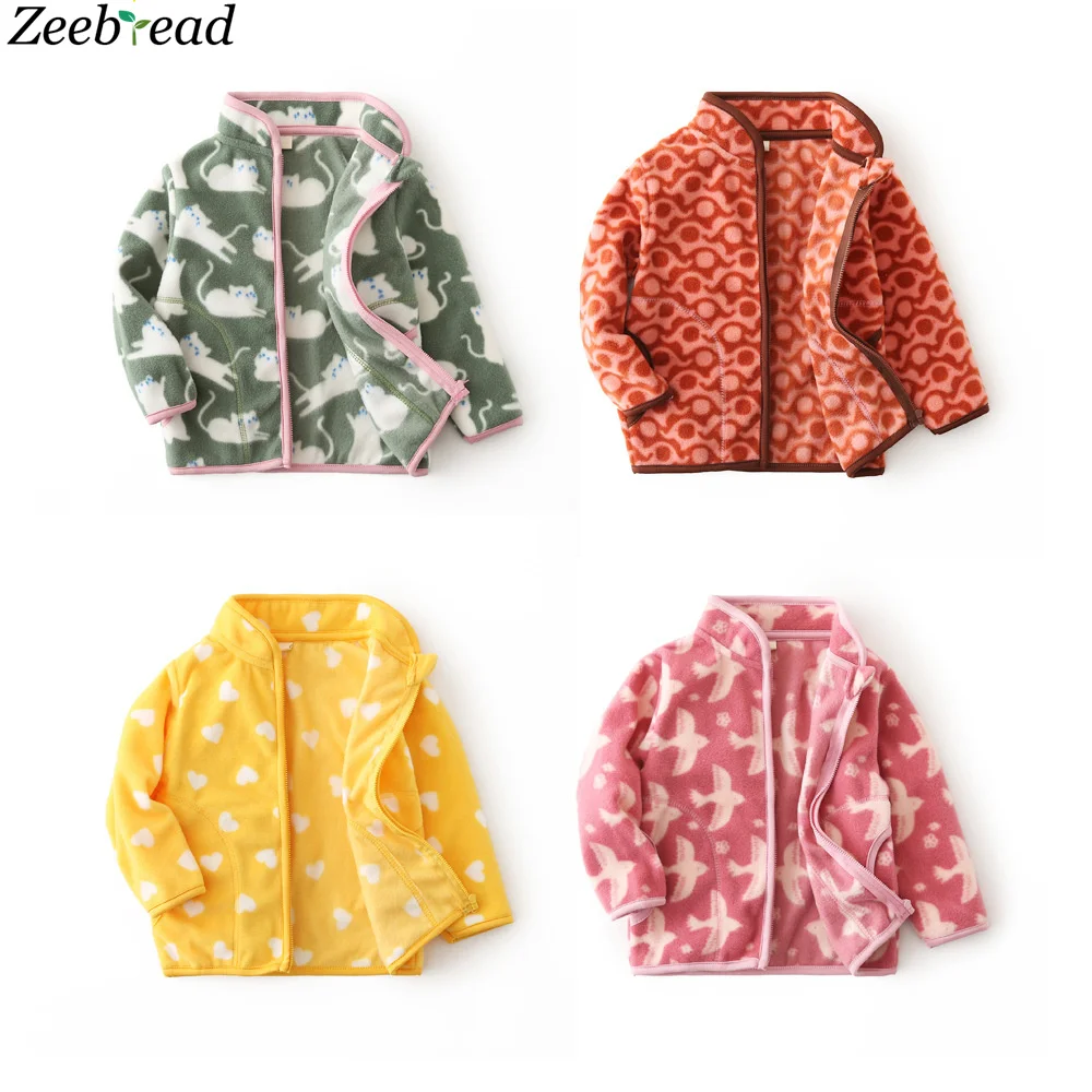 Zeebread New Arrival Boys Girls Fleece Jackets Zipper Animals Print Plus Velvet Thickening Polar Fleece Children Collar  Jacket