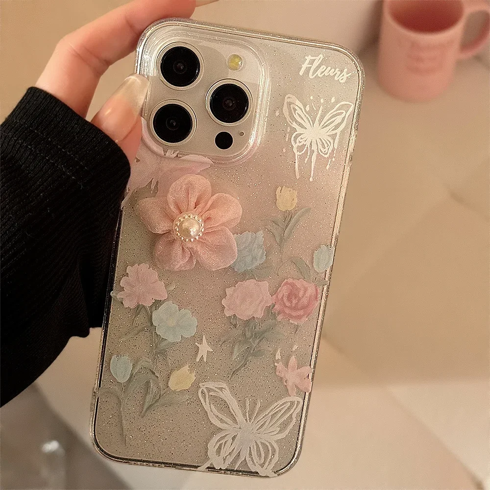 Прозрачный чехол для телефона с блестящими бабочками и розами подходит IPhone 15 14 13