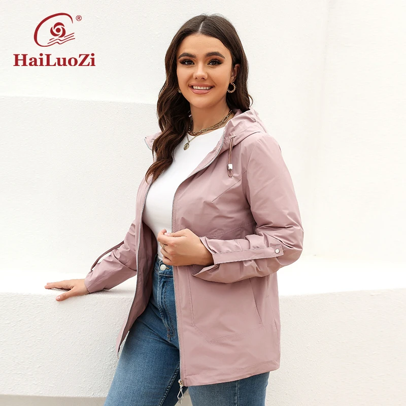 

HaiLuoZi 2022 Spring Women's Trench Coat Solid Color Simple Design Casual Windbreaker Fashion Short Zipper Female Outwear 9735