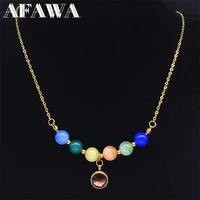 bohemia red crystal pendant necklace gold color stainless steel colorful opal beads chain necklaces jewelry collier cha%c3%aene nsgs