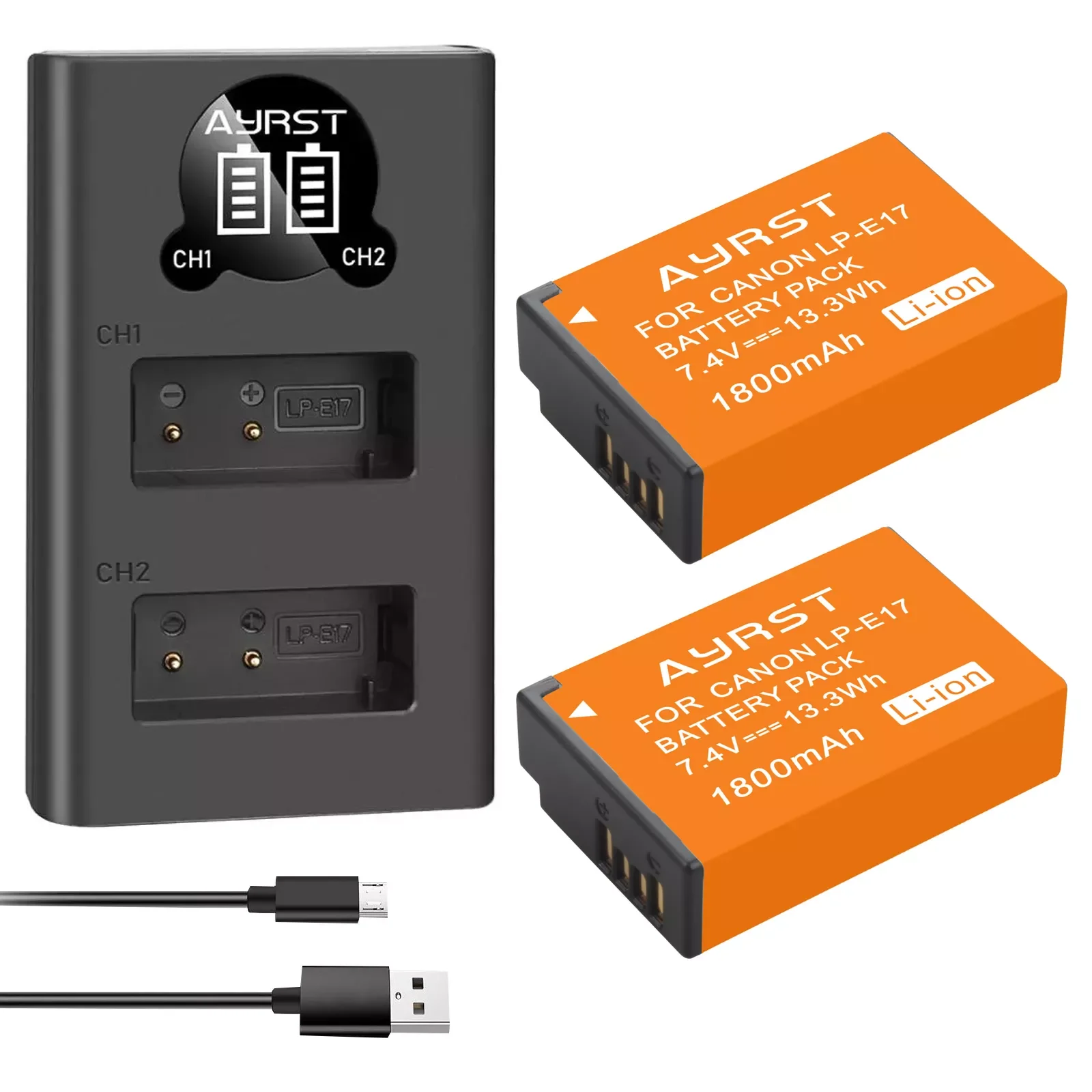 

2Pcs LPE17 LP E17 LP-E17 Battery + LED USB Dual Charger for Canon EOS 200D M3 M6 750D 760D T6i T6s 800D 8000D Kiss X8i Cameras