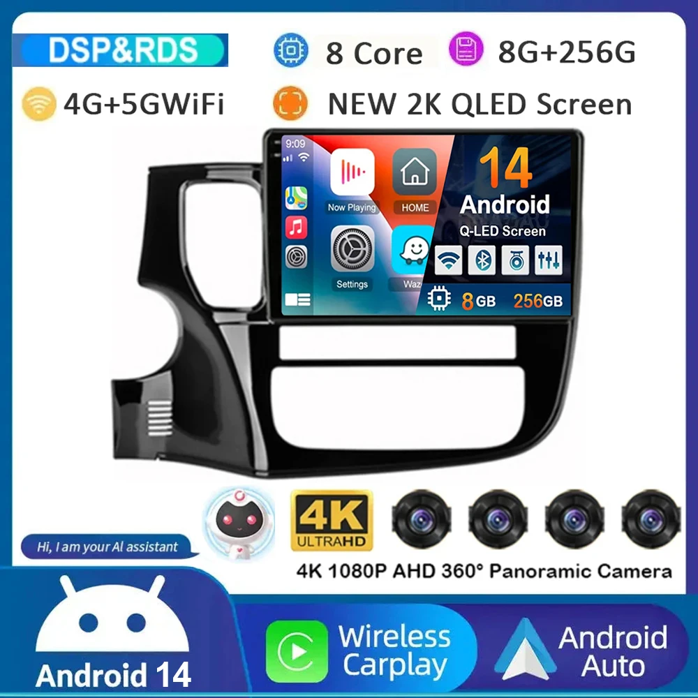 Android 14 Carplay для Mitsubishi Outlander 3 GF0W GG0W 2012 2013 2014 2015 2016-2018 Автомобильный радиоприемник GPS