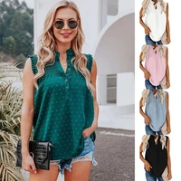fashion european and american womens clothing 2022 summer new jacquard polka dot ruffle stand collar button frill vest women