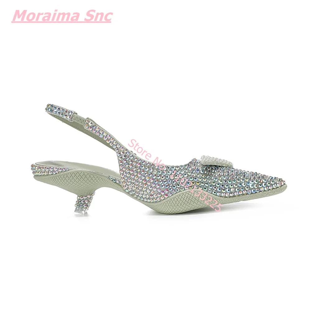 2022 Autumn New Women Pumps Pointed Toe Thin Low Heel Free Shipping Crystal Back Straps Luxury Design Stiletto Wedding Shoes