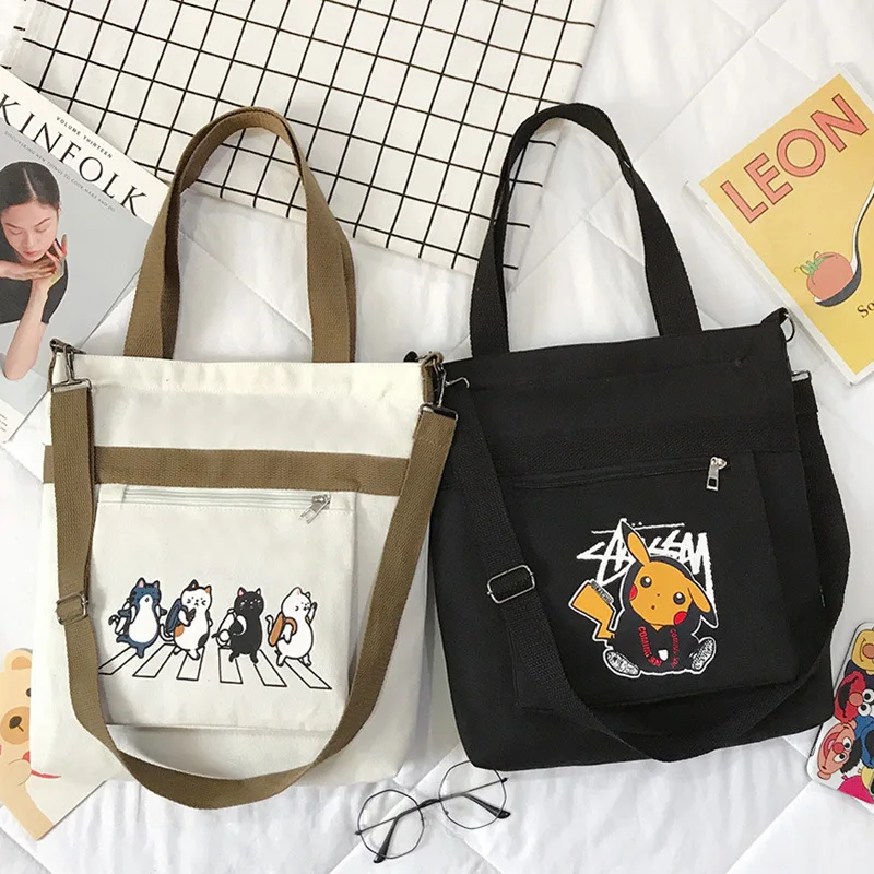 

Simple Canvas Women's Shoulder Bag anime kitty Fashion Zipper Student Crossbody Bags for Women 2022 Luxury Designer Handbags
