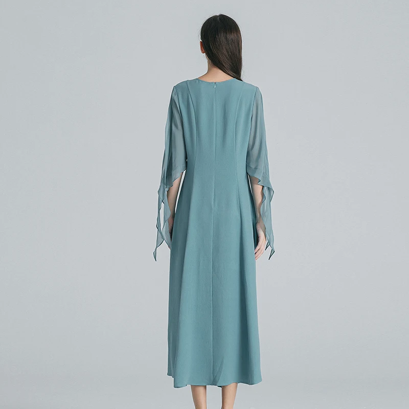 Женское шелковое платье со шнуровкой с круглым вырезом и коротким рукавом