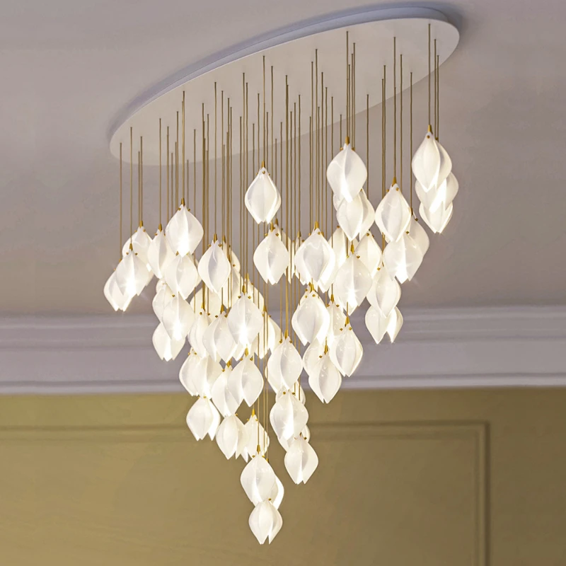

Postmodern Ceramic Petal Pendant Light Living Room Dining Room Bedroom Study Hotel Lobby Staircase Exhibition Hall Chandelier G9