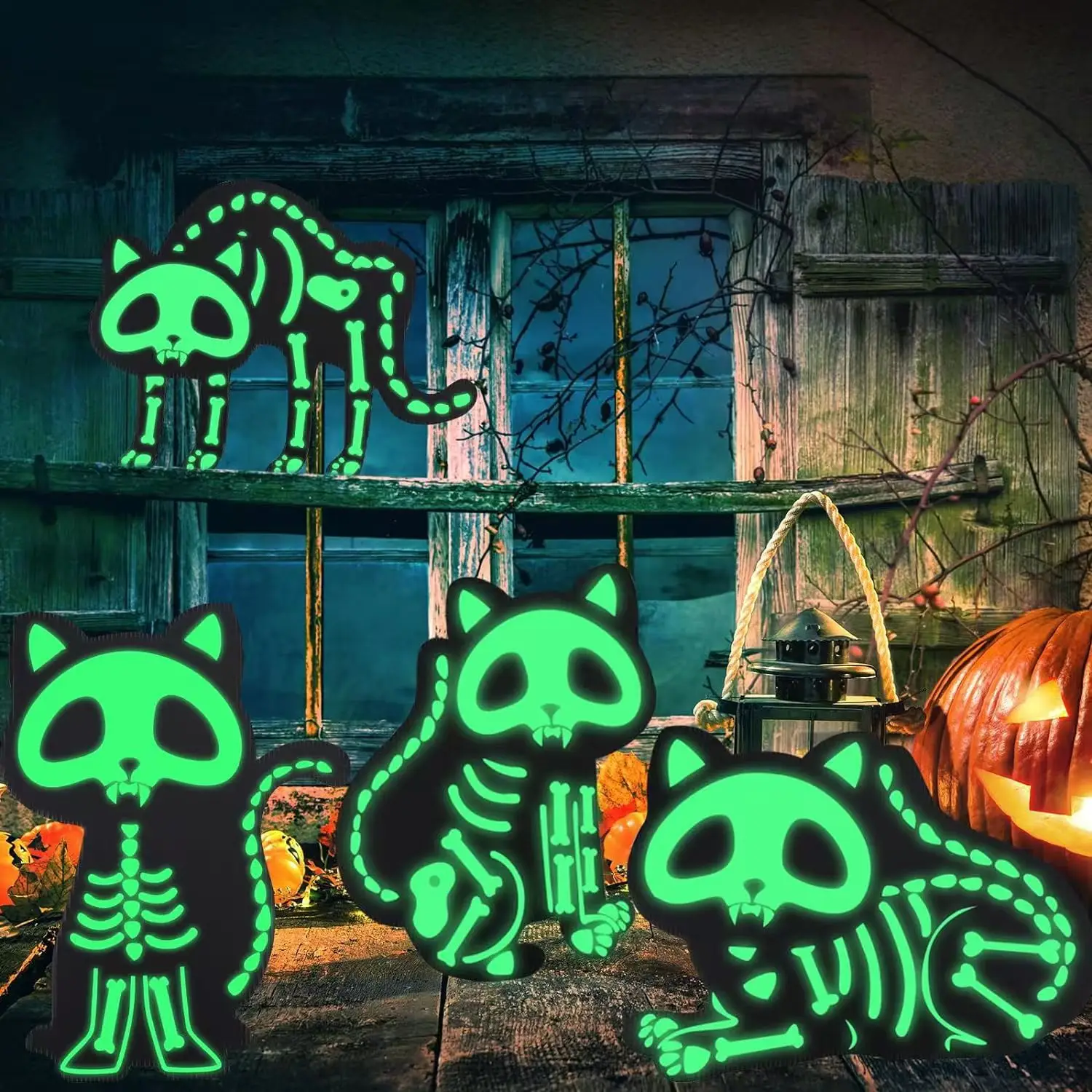 Карточка на Хэллоуин двор для улицы газон светящийся в темноте Черный кот силуэт