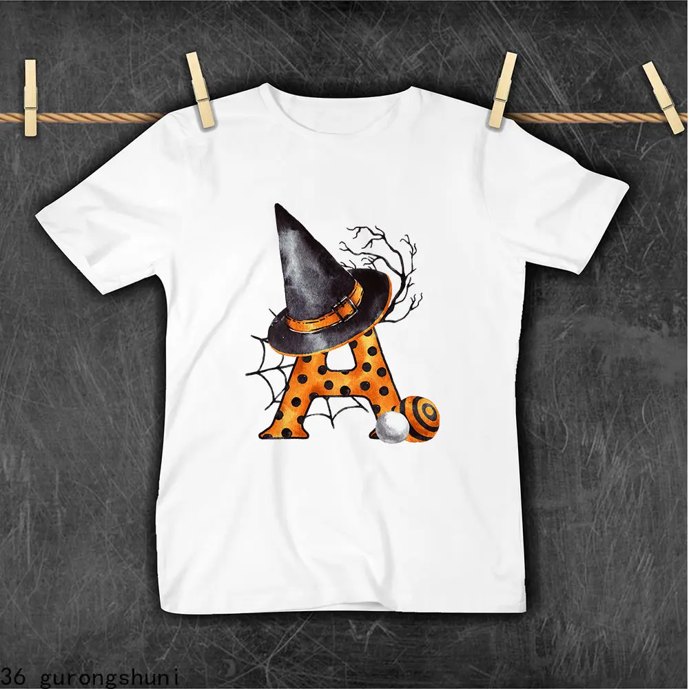 

New Halloween T Shirt Design Orange Letter Print Children's T-shirt Harajuku Trend Shirts for Boys Girls Short Sleeve Tops