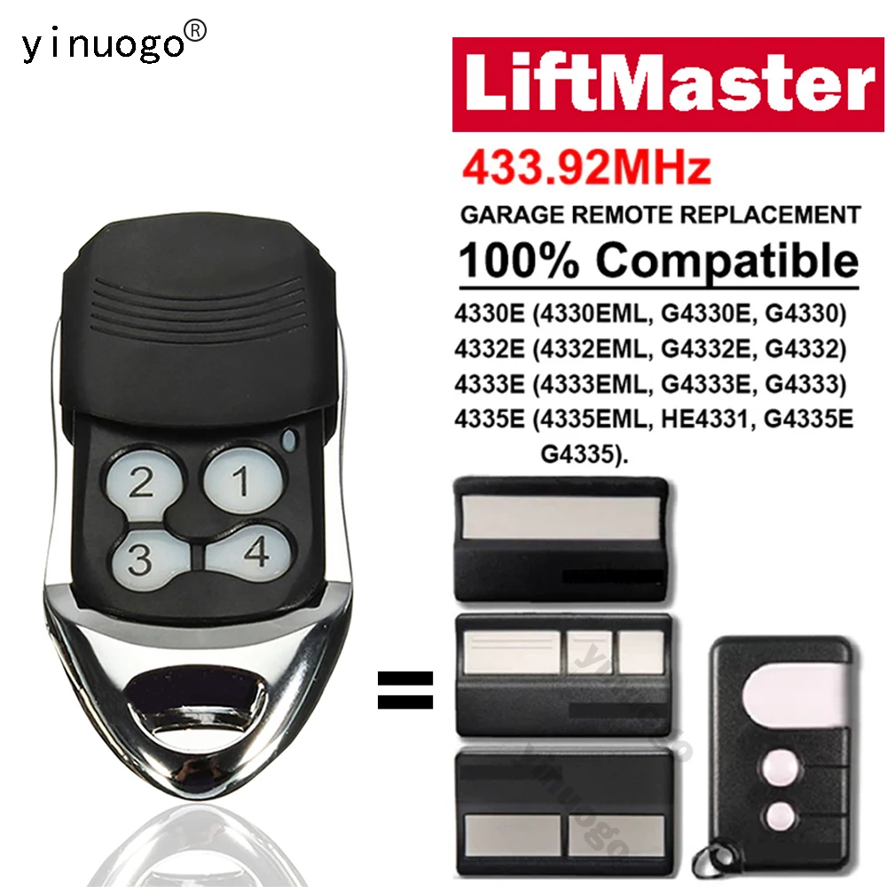 

For Chamberlain Liftmaster 4335E 4333E 4332E 4330E 4335EML G4335E G4335 Remote Control Garage Door Opener 433.92MHz Rolling Code