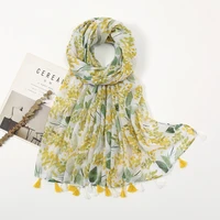 20 designer fashion fruit green leaves floral tassel viscose shawl scarf lady high quality thin pashminas muslim hijab 18090cm