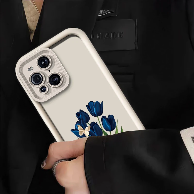Фото Чехол для телефона с рисунком синих цветов для OPPO F19 Pro Plus F19S F21 Find X8 X5 Pro X3 Lite F9 F17, силиконовый матовый противоударный чехол №3