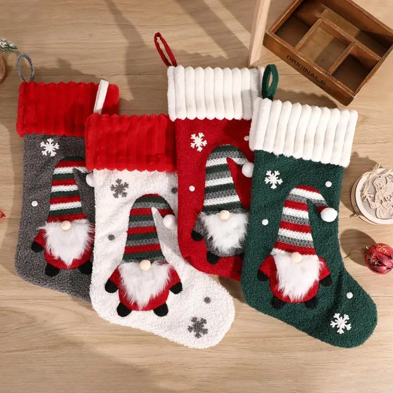 

Christmas Stockings Santa Snowman Holiday Cookies Gift Bag For Kids Tree Door Wall Window With Faceless Gnome Image Decor