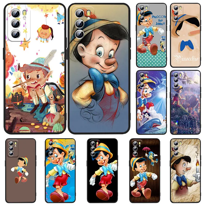 

Pinocchio Phone Case For OPPO Realme 5 6 6i 6s 7 8 8i 9i c3 c11 c21Y Q3S Pro Narzo 50A 50i Master GT2 Pro Black luxury Soft Back
