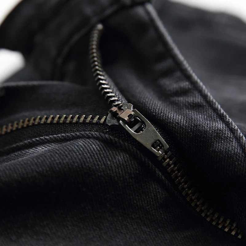 Drop Shipping Men's Jeans Biker Ripped Denim Pants With Zippers New Branded Pleated Straight Skinny Retro Trousers For Sale