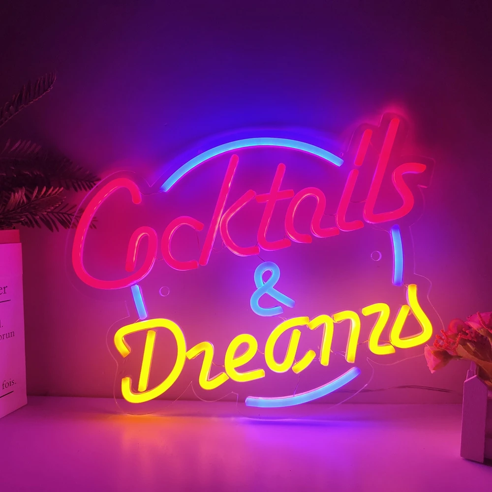 

Cocktails & Dream Beer Bar Wine LED Neon Lights Signs Living Room,Man Cave,Teen,Birthday Party,Wall,Decor Bedroom