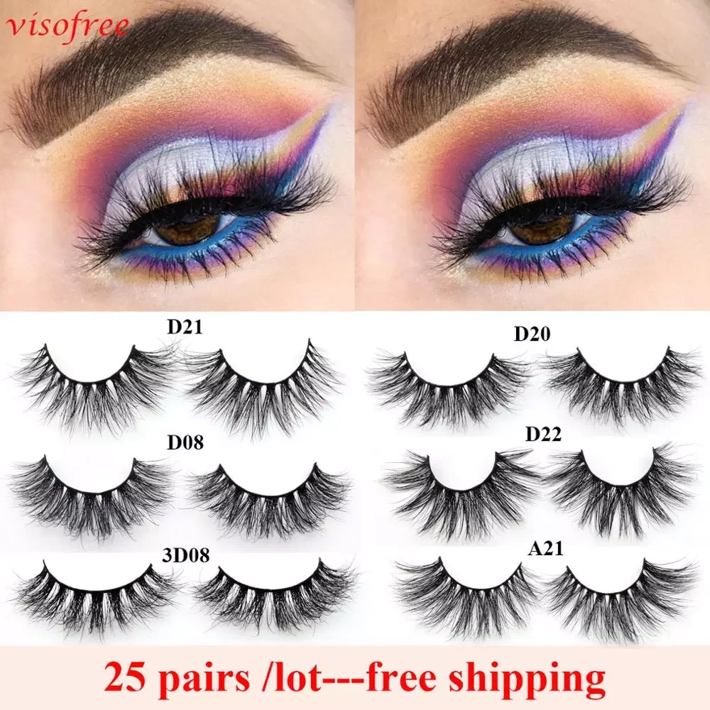 25Pairs/Lot Visofree Mink Lashes Natural False Eyelashes Fake Lashes Long Makeup 3D Mink Lashes Eyelash Extension Mink Eyelashes