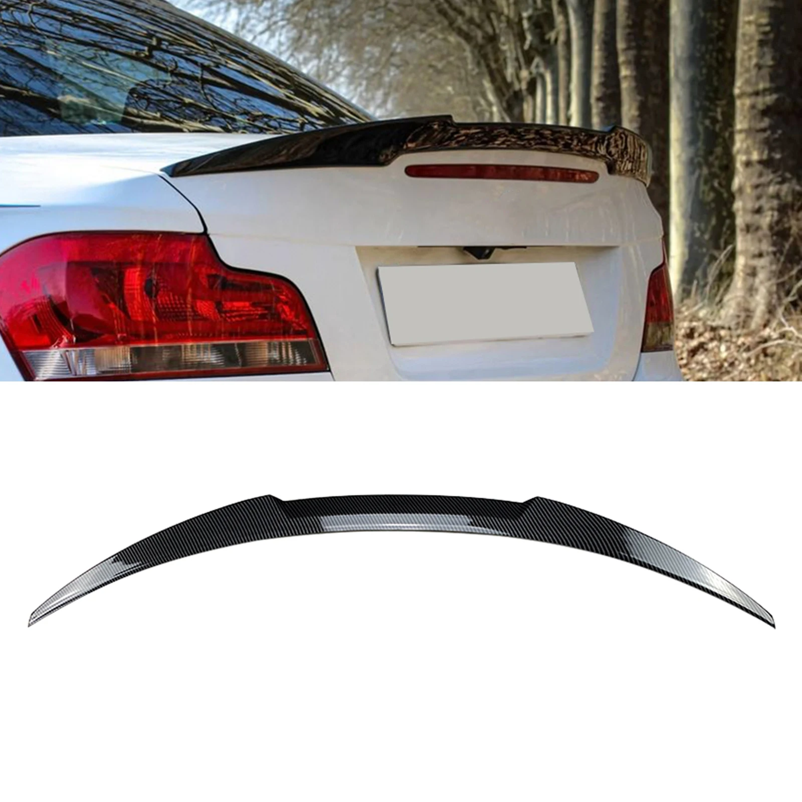 

For BMW 1 Series E82 E88 Coupe 2 Door 2007-2013 118i 128i 135i 1M Car Rear Trunk Lid Spoiler Wing Splitter Lip Carbon Fiber Look