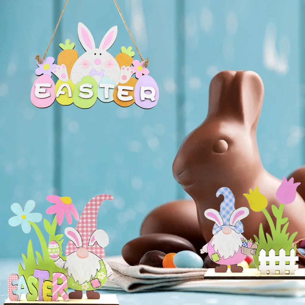 

Easter Wooden Pendant Happy Easter Decorations for Home Bunny Egg Chick Door Ornament Rabbit Easter Party Decoration