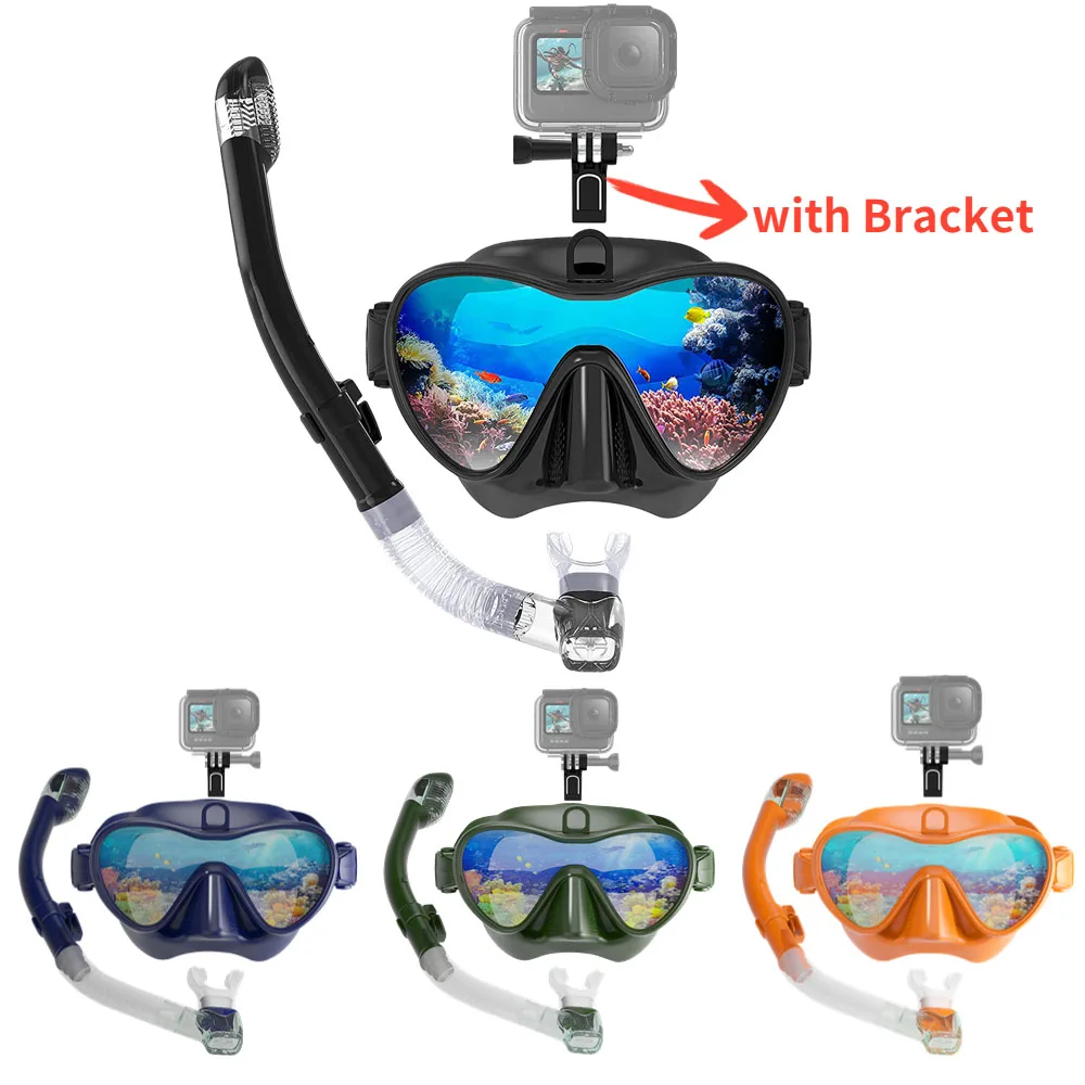 

Diving Goggles Set Professional Snorkel Diving Mask Swimming Breathing Tube Snorkeling Dry Snorkel Mask with Bracket for Gopro