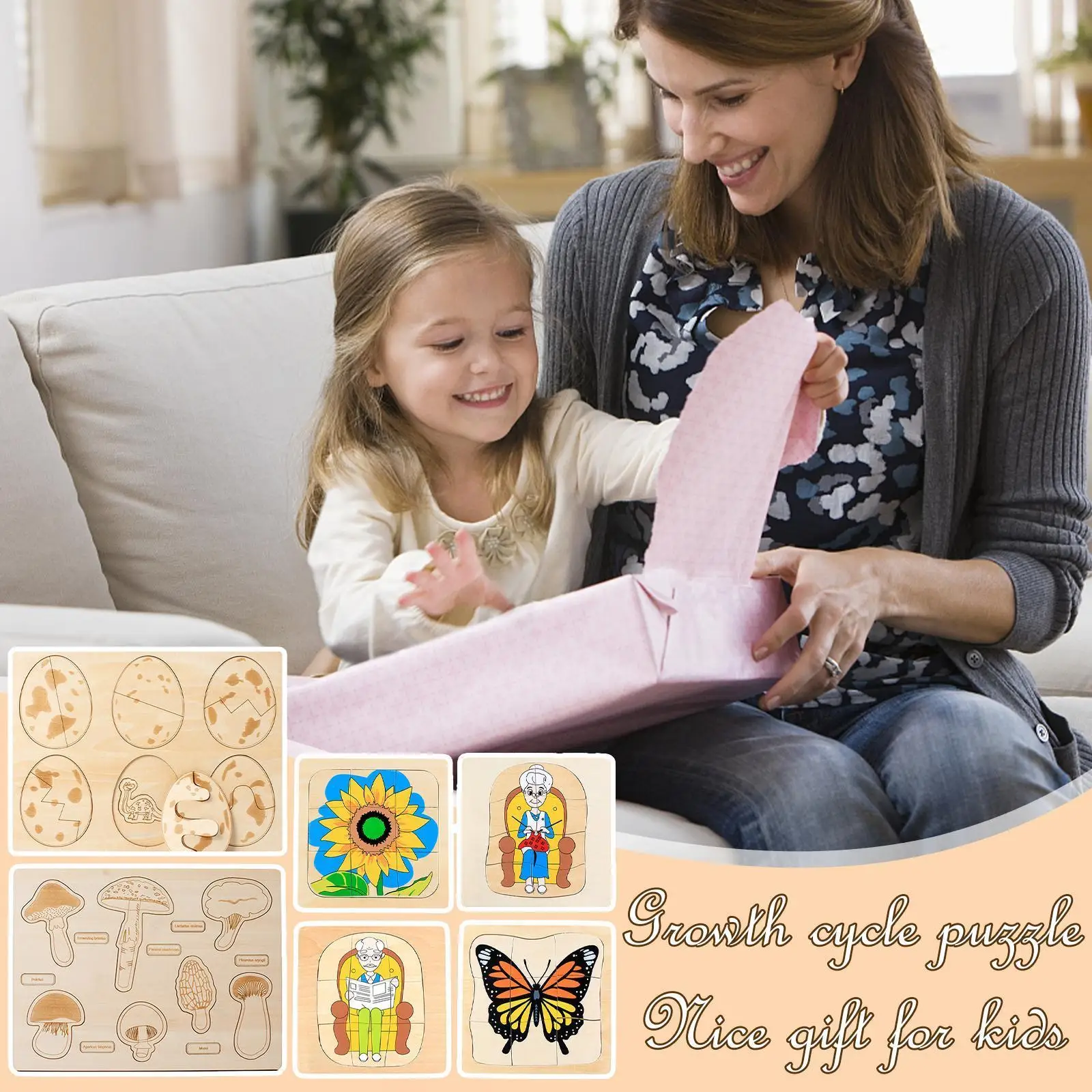 

Kids Wooden Life Cycle Puzzles 3d Puzzle People Animal Plants Man Woman Baby Toy For Kids Educational Learning C0j7