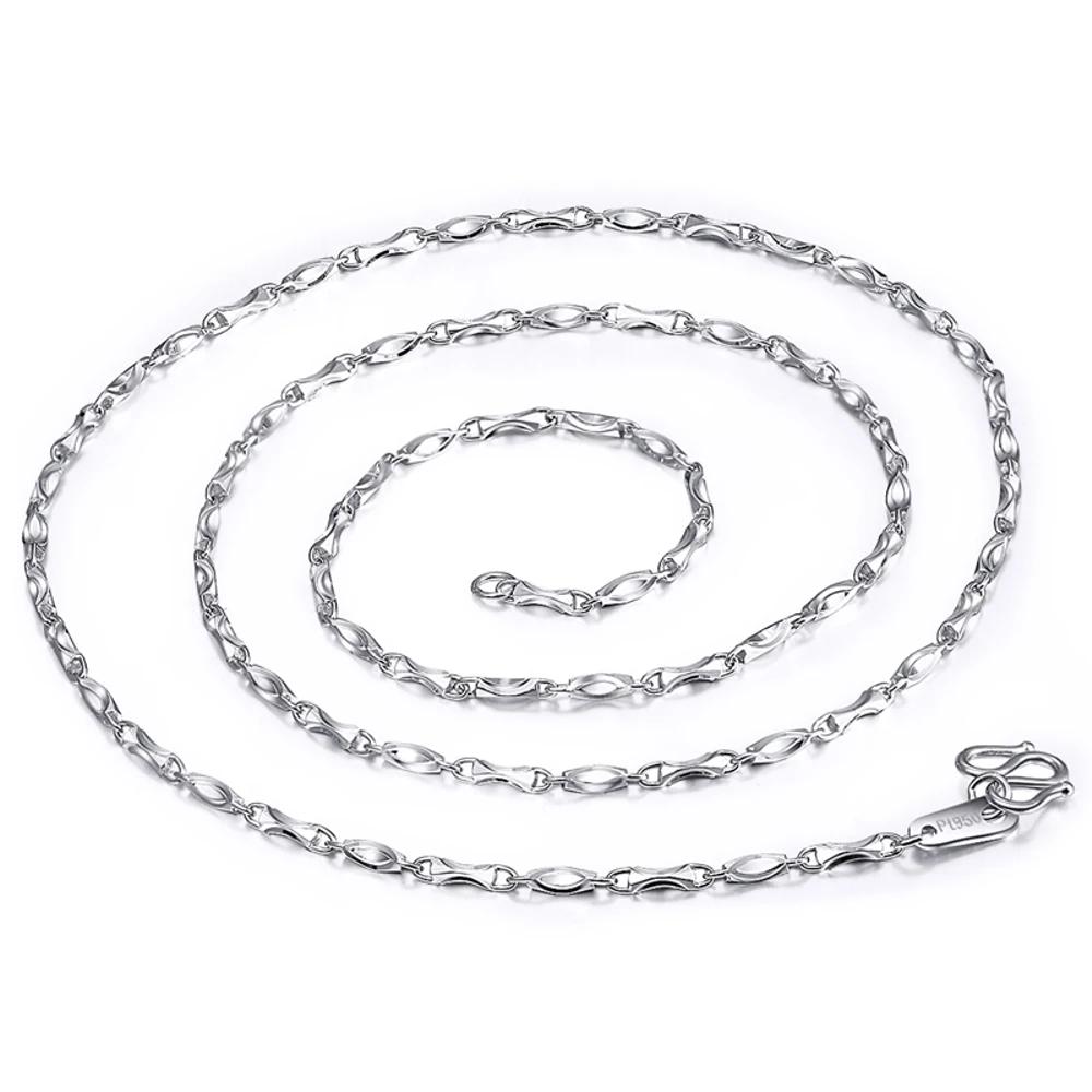 Pure Solid Platinum 950 Chain Women Gift Width 1.1mm Ingot Bead Link Necklace 43cm/ 4.3g