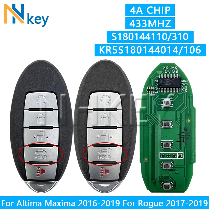 Фото Автомобильный ключ-пульт NH KEY S180144110/S180144310 KR5S180144014/106 для Nissan Rogue 2017-2019, Altima, Maxima 2016-2019, 433 МГц, чип 4A №1