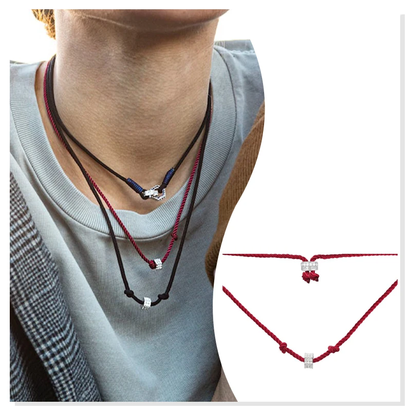 

925 Sterling Silver Zircon Necklace Red Line Chain Slip Ring Ring 2022 New Holiday Gift Original Classic Luxury Fashion Boutique
