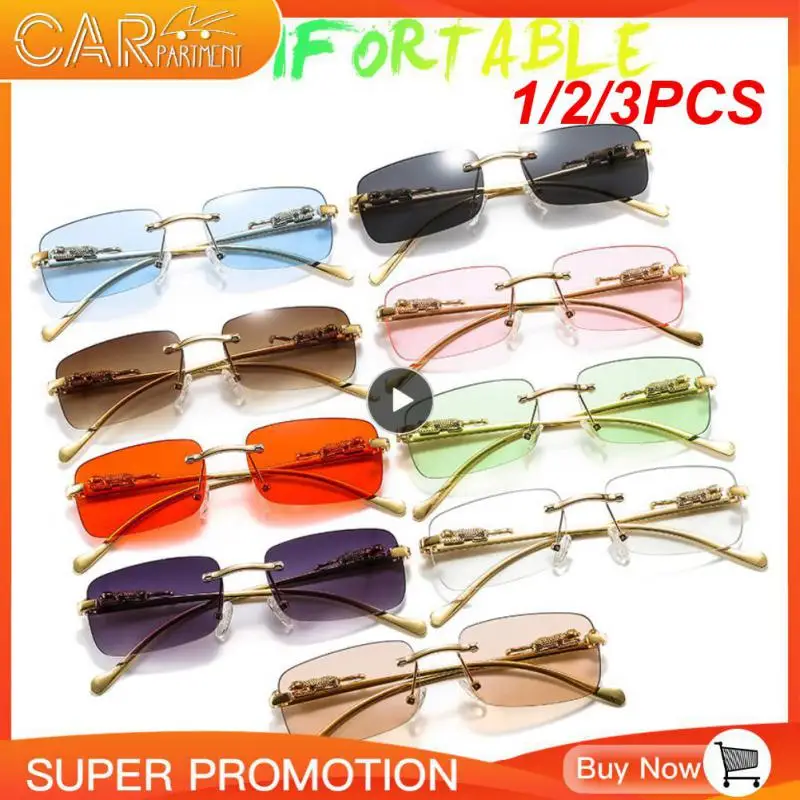 

Солнцезащитные очки без оправы для мужчин и женщин, прямоугольной формы в стиле ретро, с гепардом, с защитой UV400, Лидер продаж, летние уличные, 1/2/3 шт.