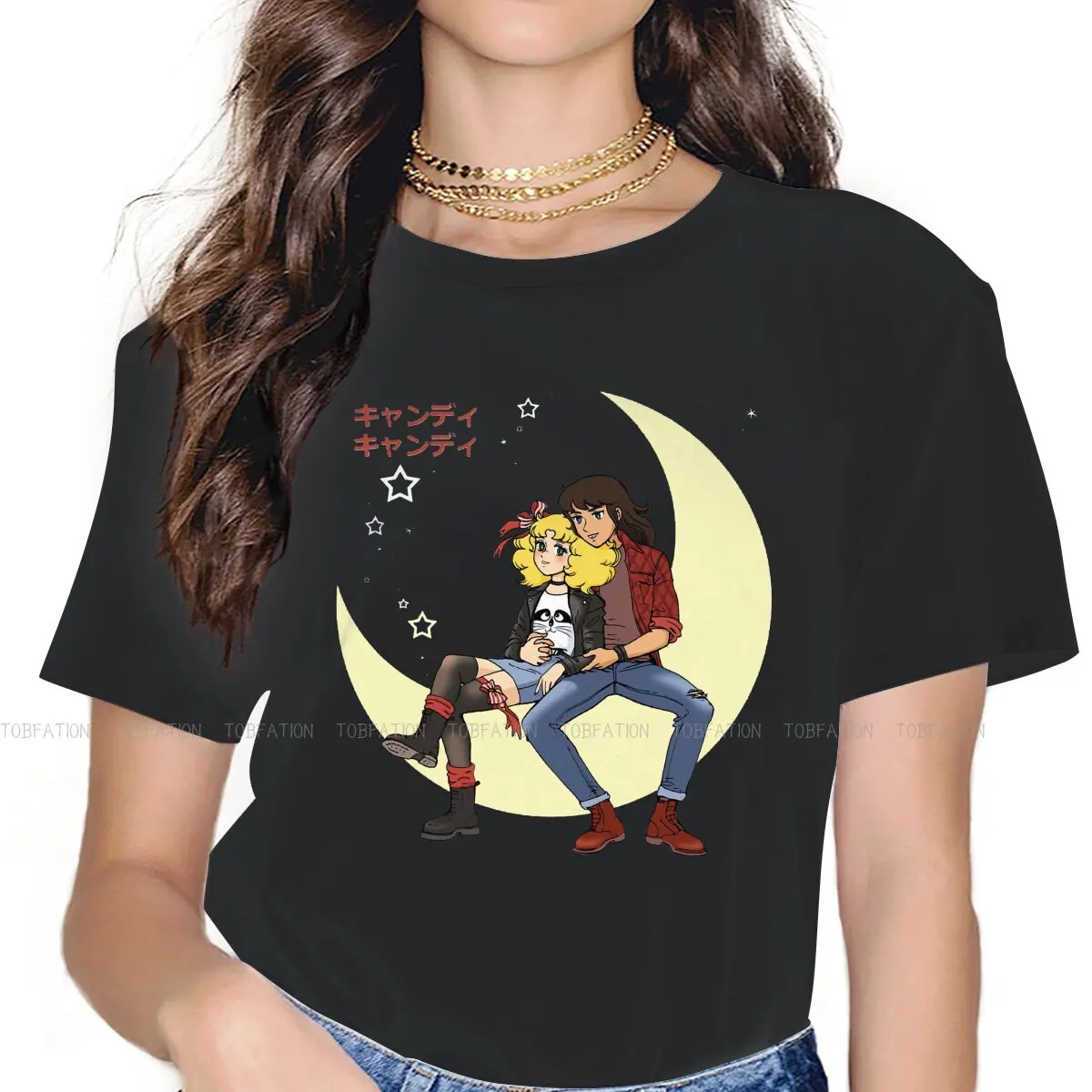 

Candy Candy Moon Women Clothes Oversized T-shirt Goth Vintage Female Top