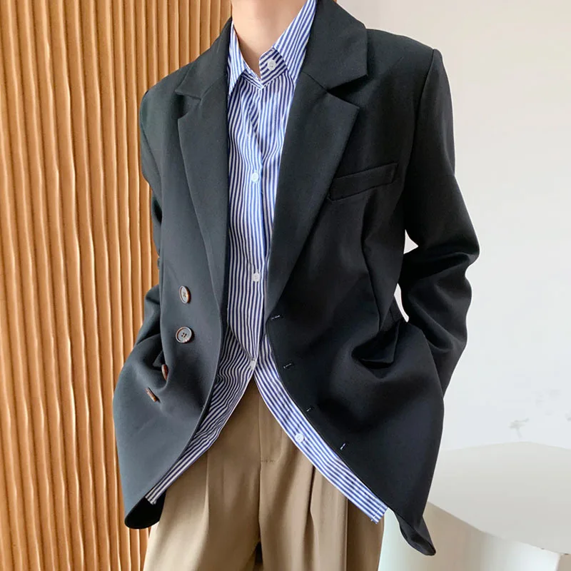 Solid Elegant Blazer Women Chic Single Breasted Office Lady Outerwear Female Spring Autumn Loose-fit Casual Wild Suit Jackets