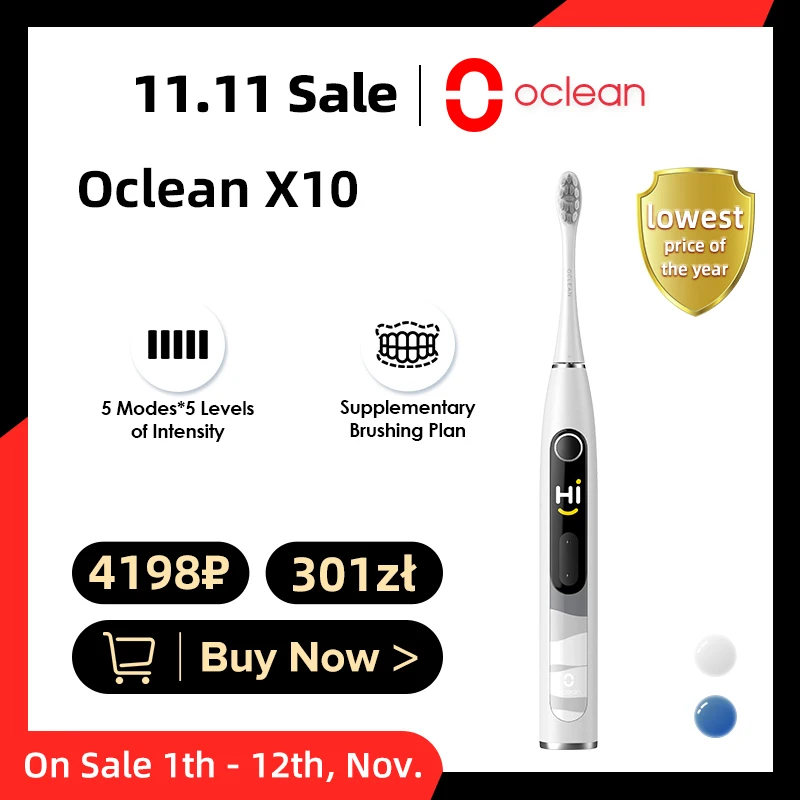 

Oclean X10 Smart Sonic Electric Toothbrush Set Rechargeable Automatic Ultrasonic Teethbrush Kit IPX7 Ultrasound Dental Whitener
