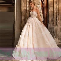 a line wedding dresses applique layered 2022 applique handmade flower lace floor length print high quality gowns robe de ma