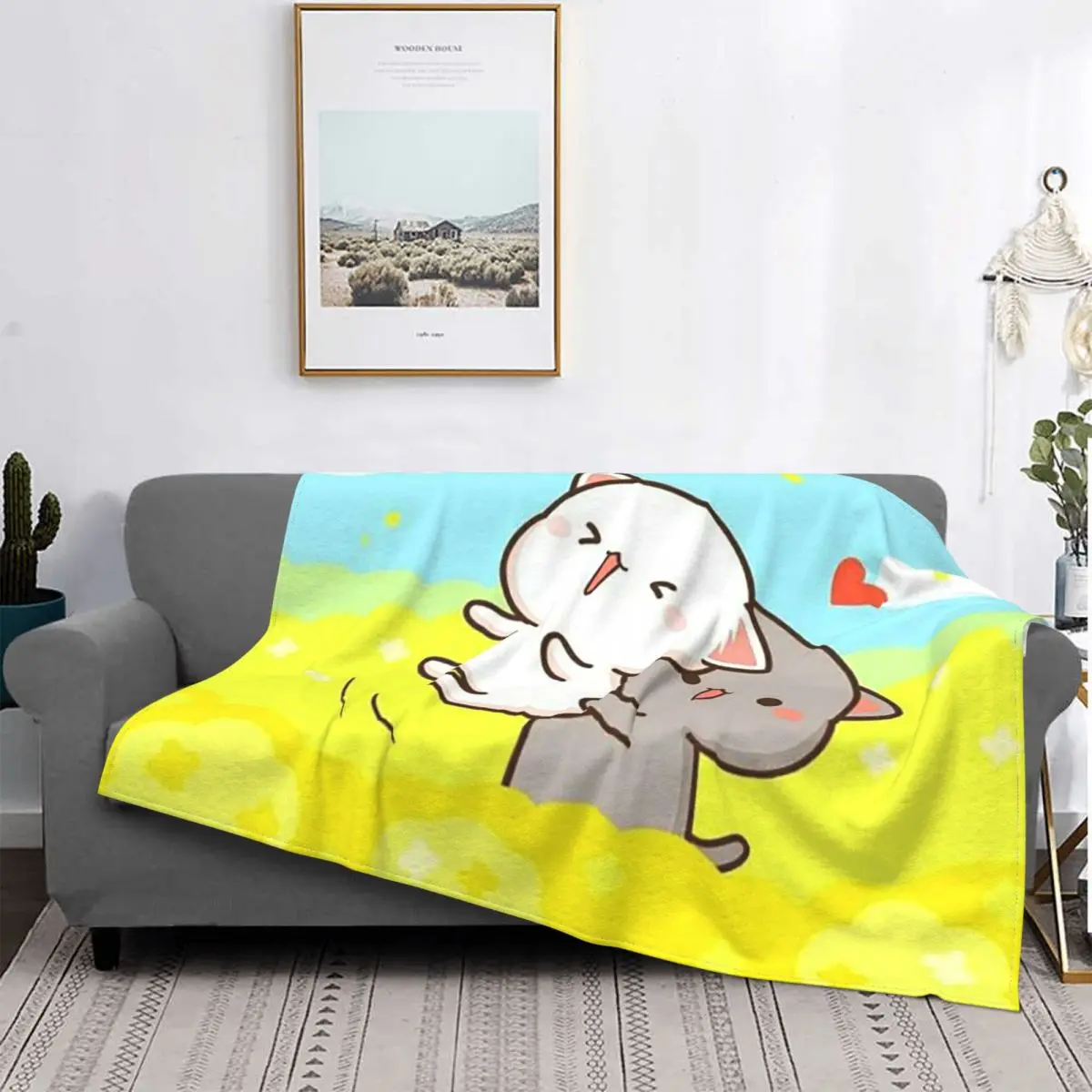 

Cute Couple Cat Peach And Goma Blanket Fleece Print Portable Warm Throw Blanket for Home Office Bedspreads