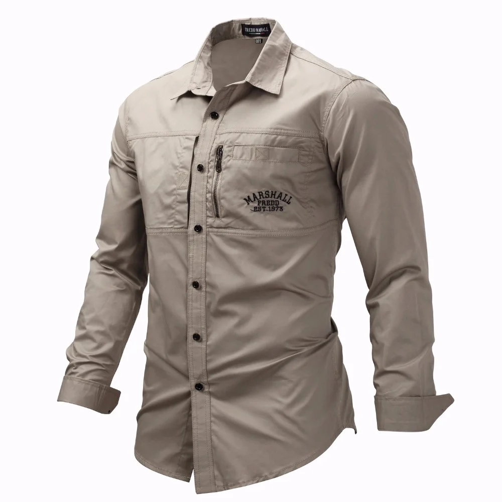 2022 Fashion Cargo Military Shirt Long Sleeve Multi-pocket Casual Shirts Brand Clothes Army Green Camisa Masculina