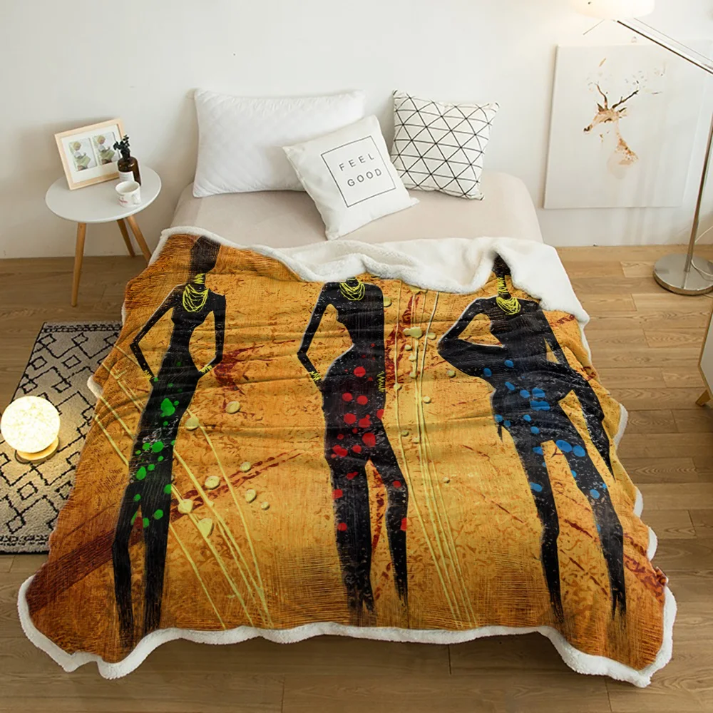 

African Women Retro Culture Plush Throw Blanket Sherpa Fleece Bedspread Blankets Sofa Cover Bedding Picnic Wool Soft Blanket