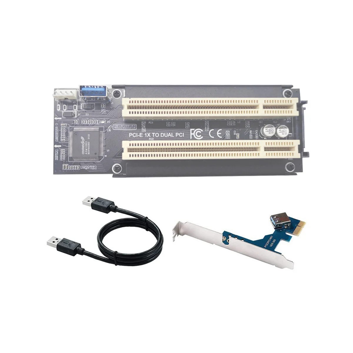 

Pci-E to Dual Pci Pci-Express X1 Pcie to 2 Pci Adapter Riser Card with USB 3.0 Cable for Serial Sata Sound Video Card