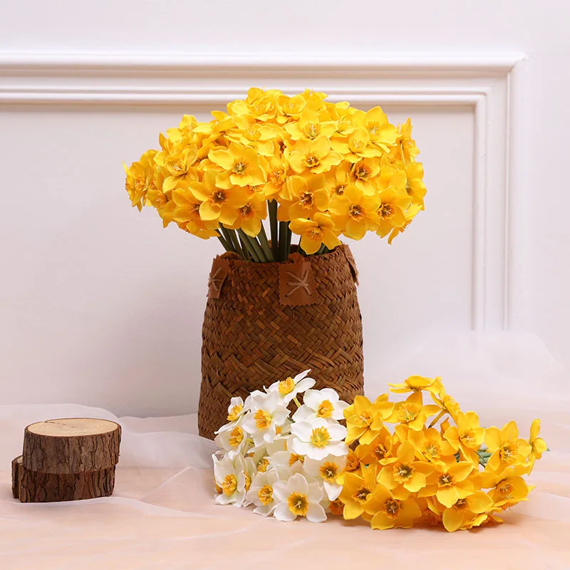 6pcs Artificial Narcissus Flower Bouquet Daffodil orchid white wedding bridal bouquet Home Living Room Desktop Decoration