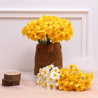 6pcs artificial narcissus flower bouquet daffodil orchid white wedding bridal bouquet home living room desktop decoration