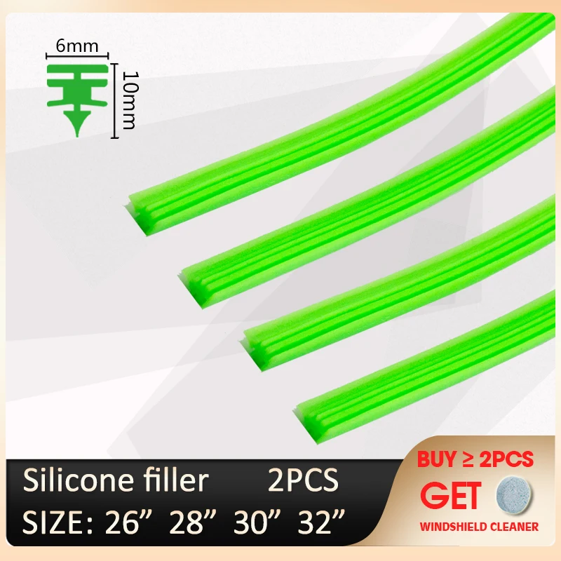 

2pcs Universal Car Wiper Blade Green Silica Gel Refill Strips For Frameless Wipers 6mm 26" 28" 30" 32"