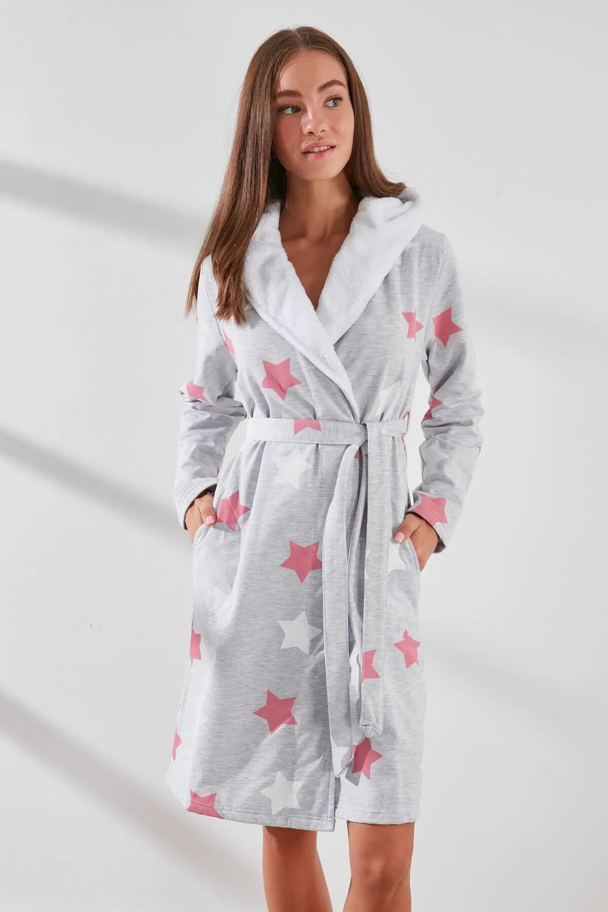 

Dressing Gown Long Sleeve dress Pink Bathrobe Peignoir Kimono Bride Sleepwear Night Gown