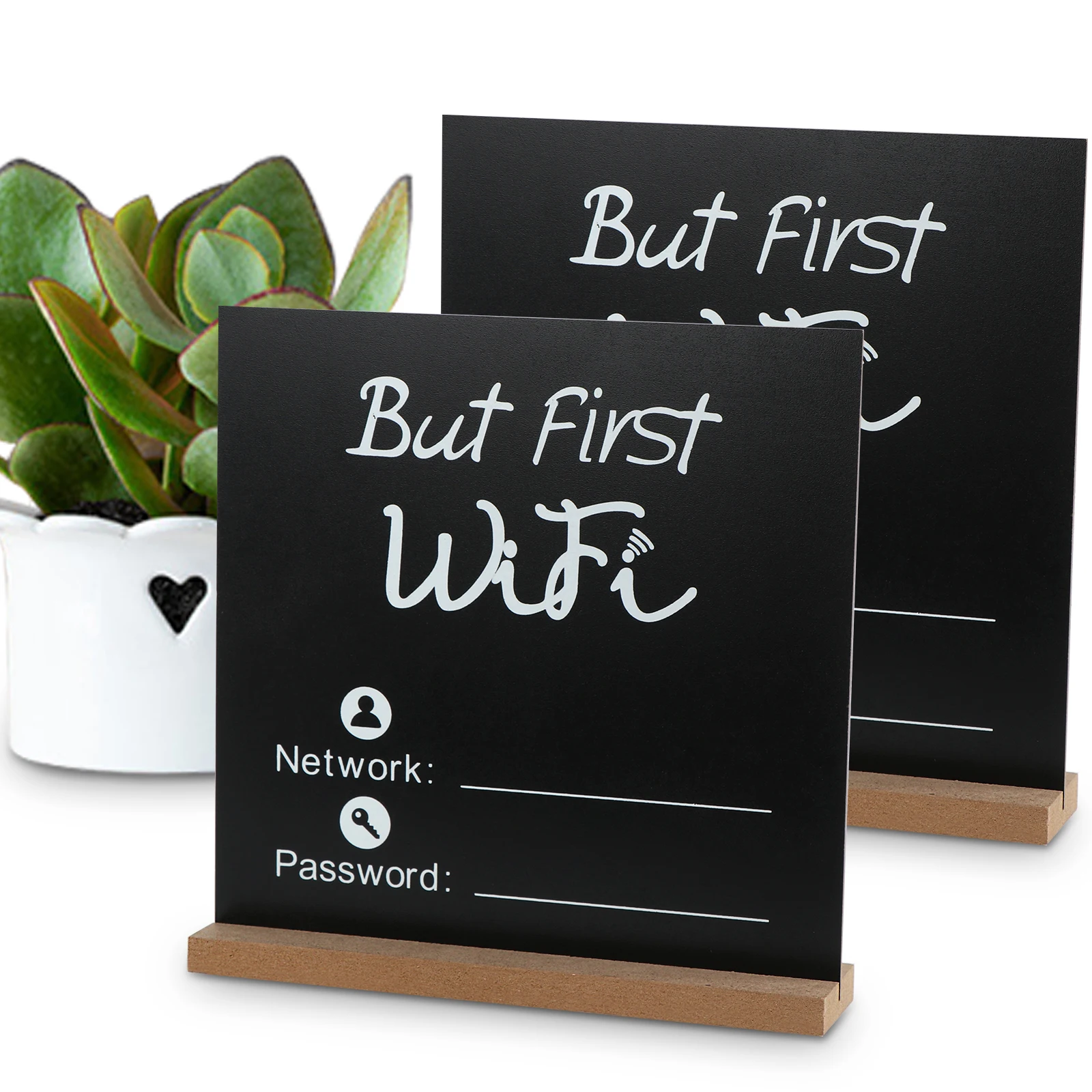 

2Pcs Wooden WiFi Password Sign Chalkboard Table Centerpieces Coffee Bar Restaurant Accessories Home Party Decoration Sign