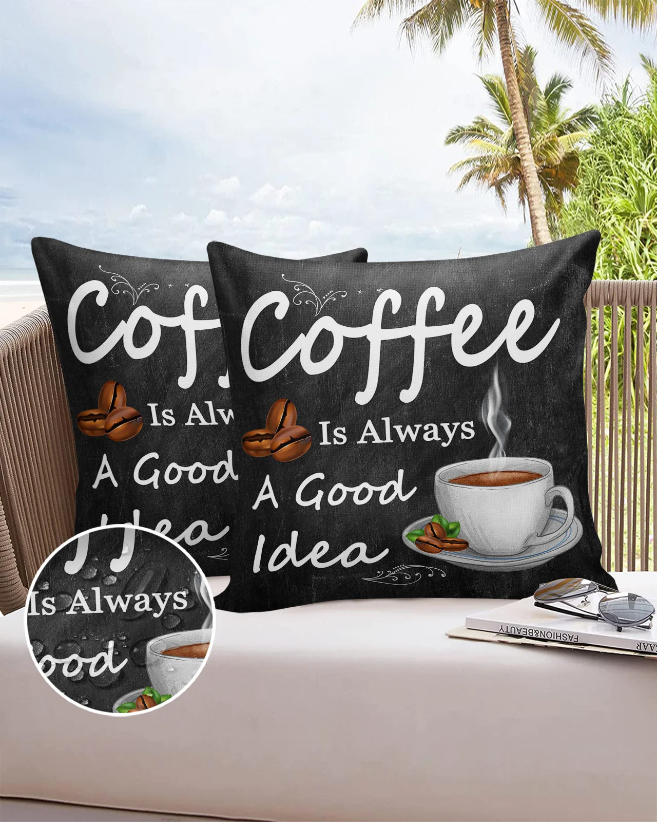 

2/4PCS Outdoor Garden Chair Waterproof Cushion Cover Retro Style Coffee Bean Coffee Home Decor 40/45/50/60/66cm Pillow Case