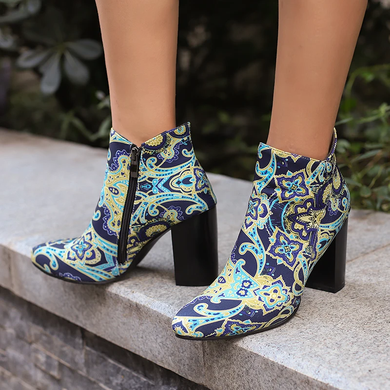 Женские ботильоны в этническом стиле с принтом пейсли ботинки на молнии сбоку