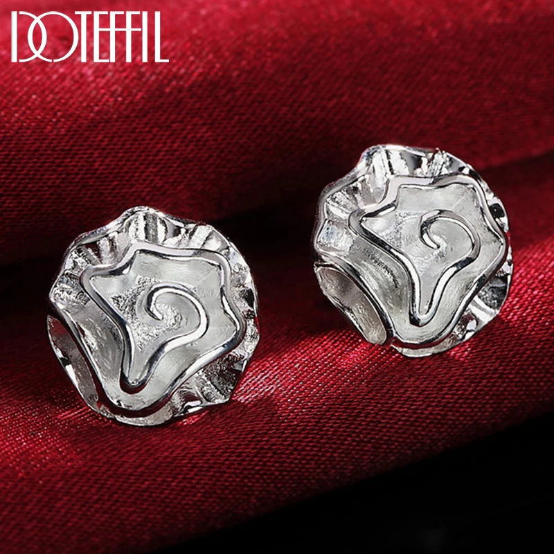

DOTEFFIL New Trendy Earrings 100% Real 925 Silver Rose Flowers Elegant Soft Winding Stud Earrings for Women Jewelry