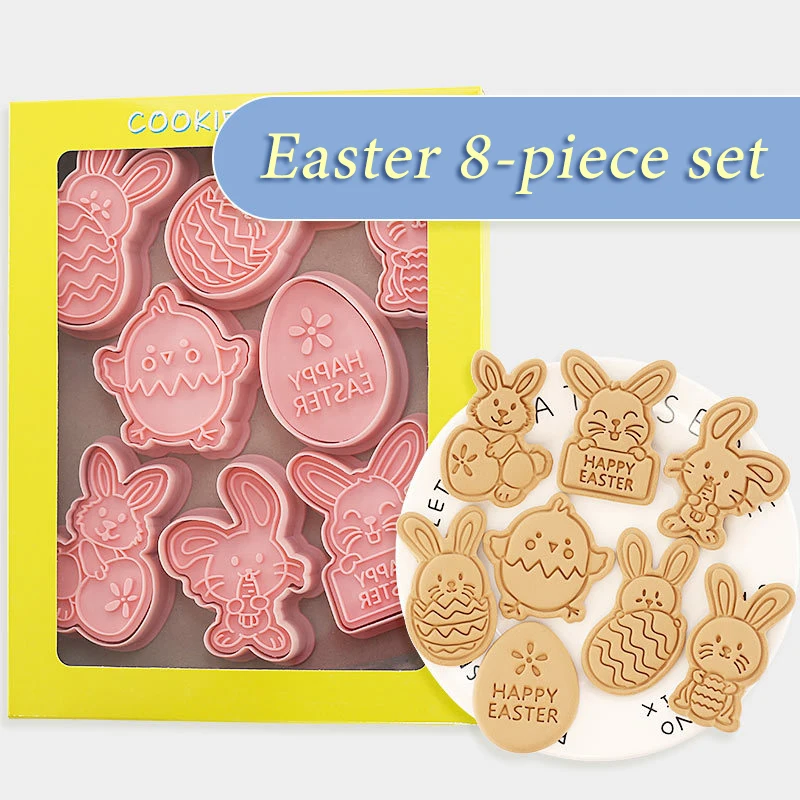 

8 шт./компл. Пасхальный пластиковый резак для печенья, резак для печенья в виде кролика, яйца, 3D Мультяшные формы в виде кролика, инструменты д...