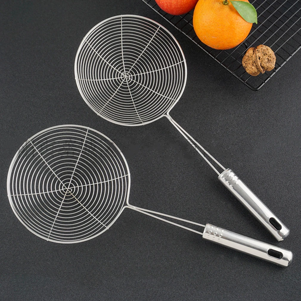 

1pcs Kitchen Tools Silicone Handle Oil Pot Strainer Ladle Skimmer Oval Fine Mesh Stainless Steel For Food