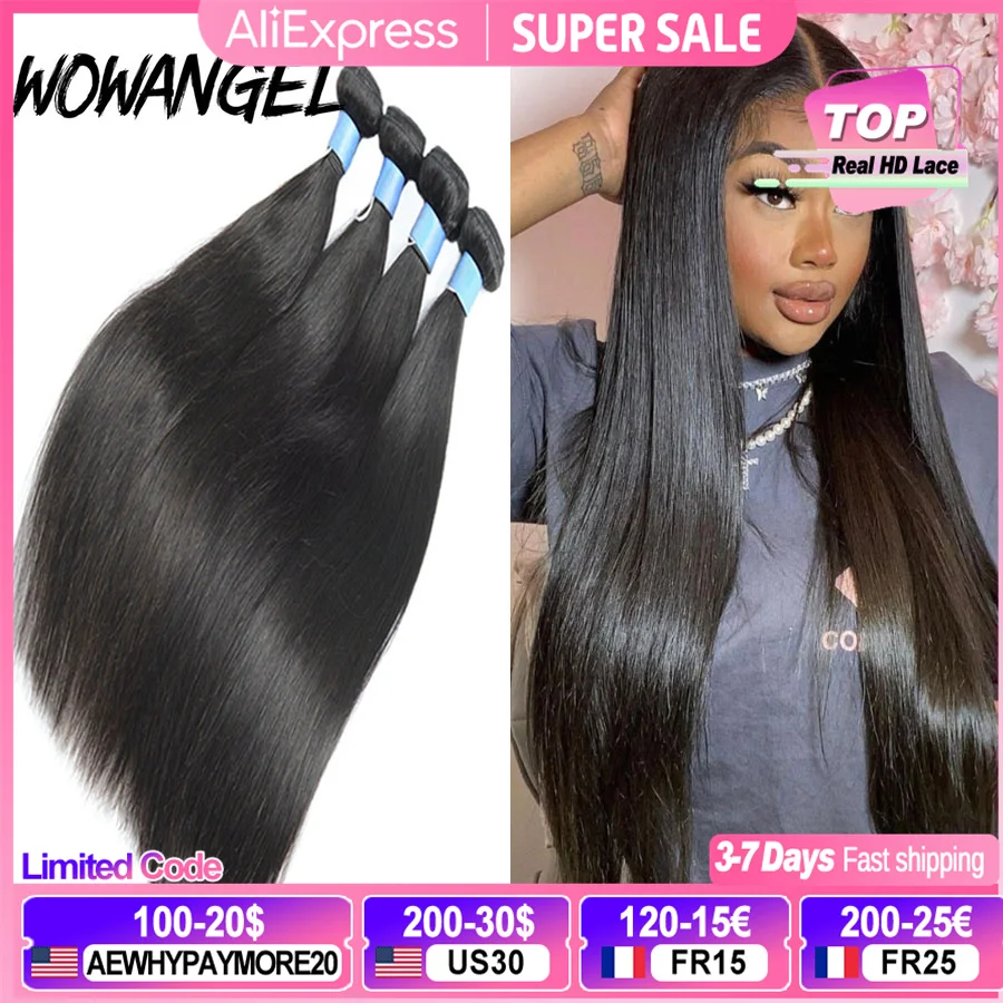 Wow Angel Straight 28 30 Inch Remy Brazilian Human Hair Bundles 100% Silky Hair 3/4 pieces Human Hair Extensions Virgin Hair
