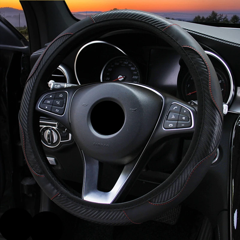 

Car Steering Wheel Cover Breathable Anti Slip PU Leather Steering Covers Suitable 37-38cm Auto Decoration Carbon Fiber For bmw