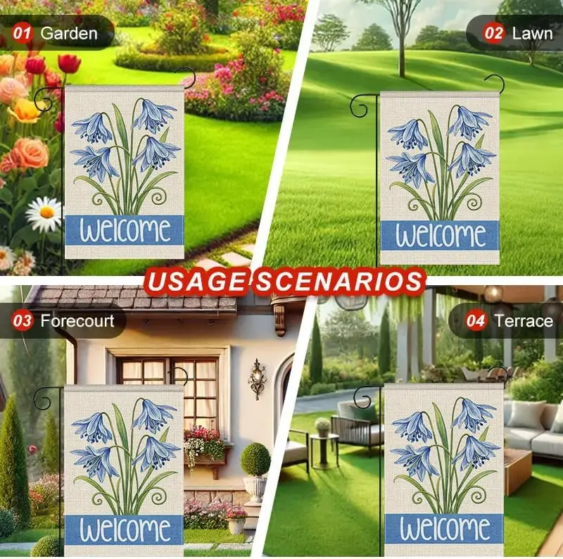 Фото Флаг для сада BrandName Blue Floral Garden Flag, двусторонний полиэстеровый флаг для улицы, декоративный флаг с цветами для газона, приветствующий весну, MMZ №4